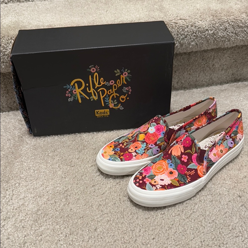 Keds Rifle Paper Co Burgundy Floral Double Decker Sneaker